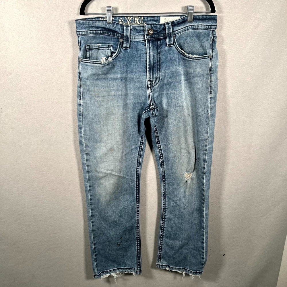 TK Axel Bootcut Jeans Mens 32x30 Blue Denim Slim Fit Frayed Hem Distressed